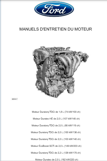Manuel d'atelier moteurs Ford essence diesel 2017 { {{ Docautomoto }}