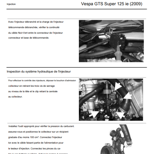 Manuel d'atelier Vespa 125 GTS ie 2009 { {{ Docautomoto }}