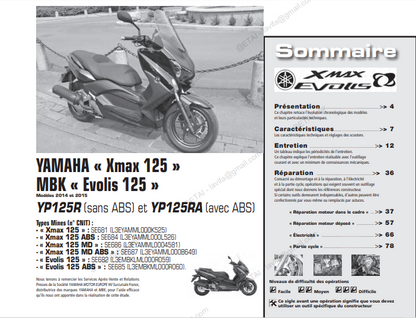 Manuel d'atelier Yamaha X max 125 2014 { {{ Docautomoto }}