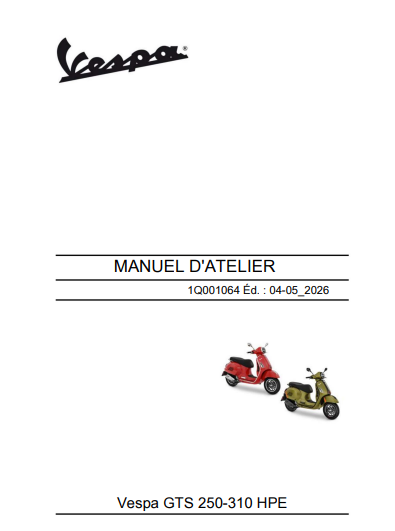 Manuel d'atelier Vespa 250 310 HPE 2026 français