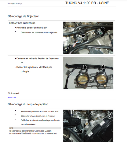 manuel d'atelier aprilia 1100 Tuono V4 RR 2019 français { {{ Docautomoto }}