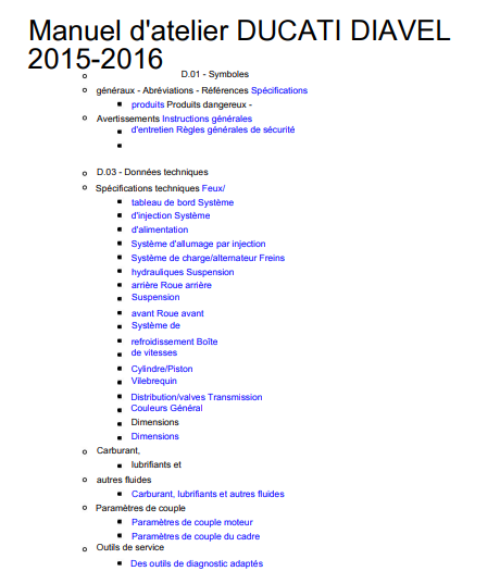 Manuel d'atelier Ducati Diavel 2015 2016 français Docautomoto