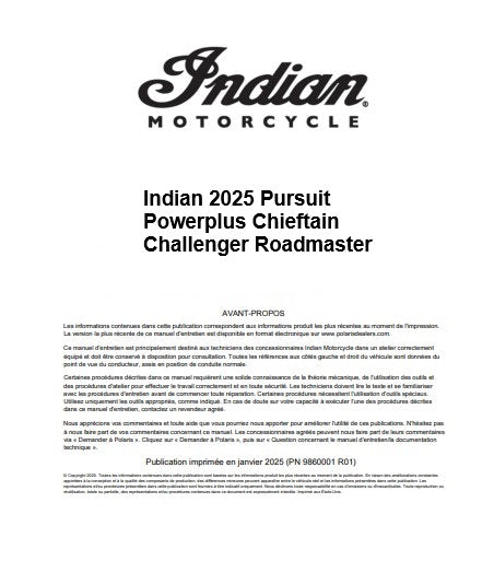 manuel d'atelier Indian Powerplus Chieftain challenger 2025 français Docautomoto