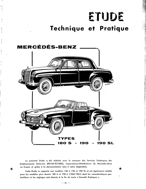 Manuel d'atelier Mercedes 180 190 1961 