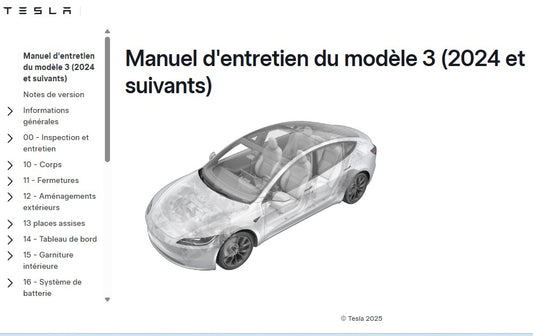 manuel d'atelier Tesla model3 2024 français Docautomoto