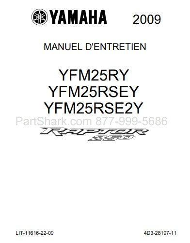 Manuel d'atelier Yamaha 250 Raptor 2009 français { {{ Docautomoto }}