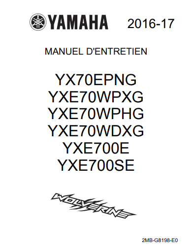 Manuel d'atelier Yamaha 700 Wolverine 2016 français { {{ Docautomoto }}