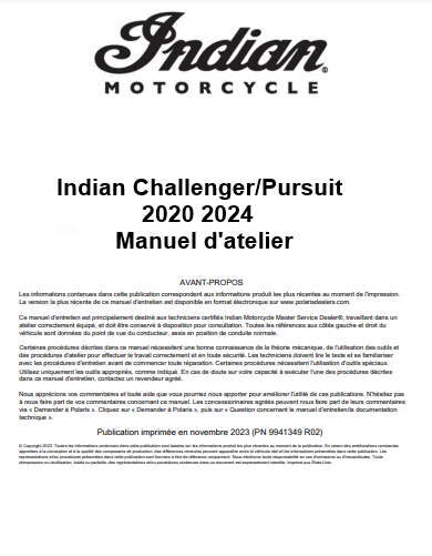Manuel d'atelier Indian Challenger Pursuit 2020 2024 { {{ Docautomoto }}