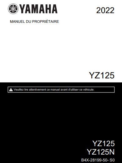 Manuel d'entretien Yamaha YZ 125 2022 { {{ Docautomoto }}