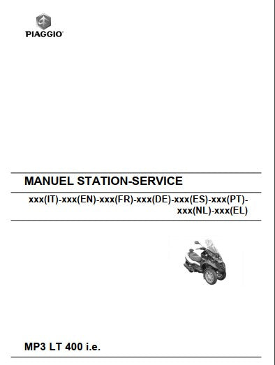 manuel d'atelier Piaggio 400 MP3 2009 { {{ Docautomoto }}