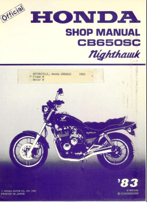 Manuel d'atelier Honda CB 650 Nighthawk 1983 { {{ Docautomoto }}
