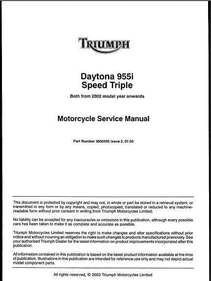 manuel d'atelier Triumph Daytona 955 i { {{ Docautomoto }}