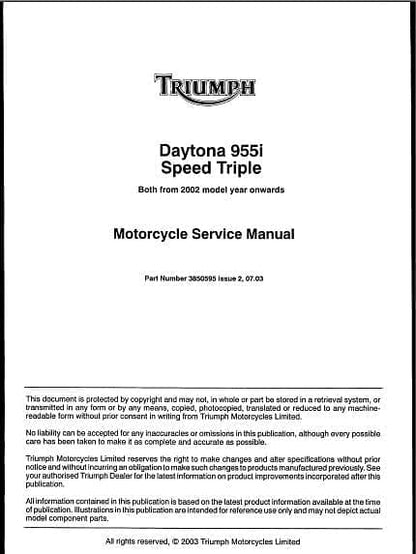 manuel d'atelier Triumph Daytona 955 i { {{ Docautomoto }}