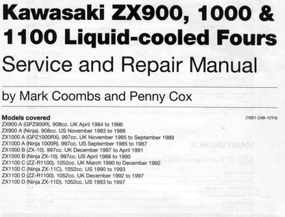 Manuel d'atelier Kawasaki 900 1000 1100 1986-1997 Docautomoto