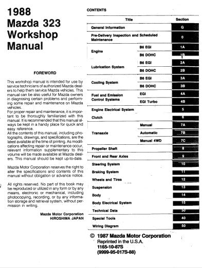 manuel de réparation Mazda 323 1988 { Docautomoto