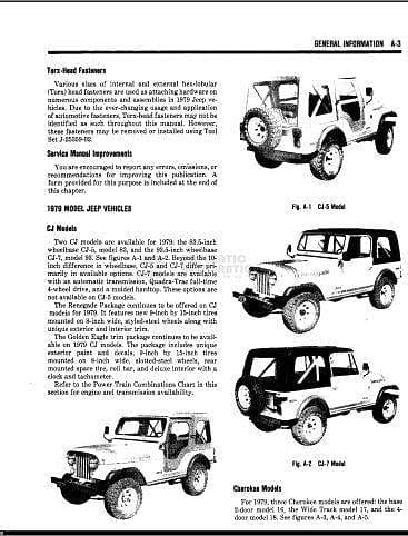 Manuel d'atelier Jeep CJ Wagoneer Cherokee chief 1979 { {{ Docautomoto }}