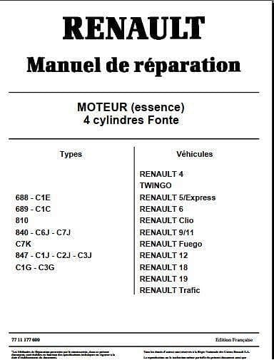 manuel d'atelier moteur Renault Cléon { {{ Docautomoto }}