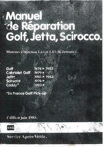 Manuels d'atelier Volkswagen Golf GTI et 16s AUTHENTIQU'ERE