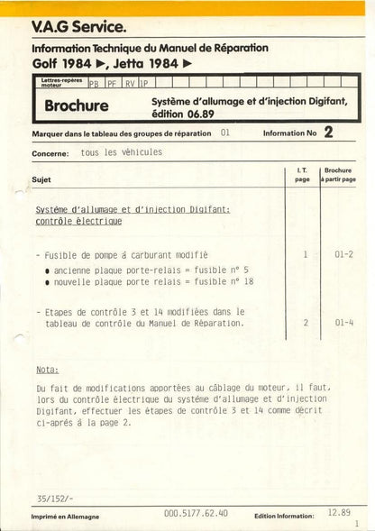 Manuels d'atelier Volkswagen Golf GTI et 16s AUTHENTIQU'ERE