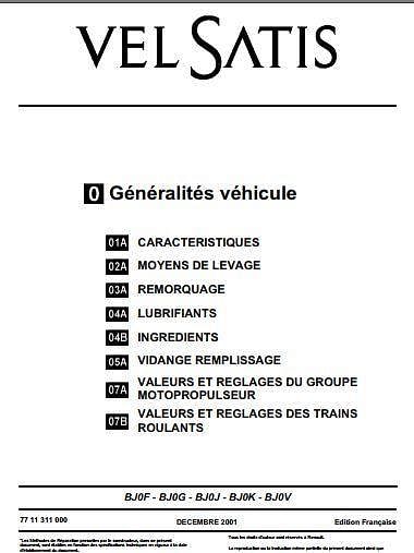 Manuel d'atelier et de réparation Renault Velsatis { {{ Docautomoto }}