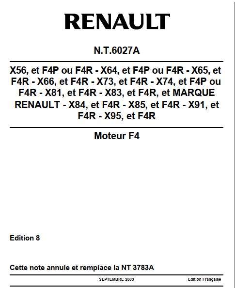 Manuel d'atelier moteur F4R Renault mégane 3 Rs Clio 3 RS 2009 { Docautomoto