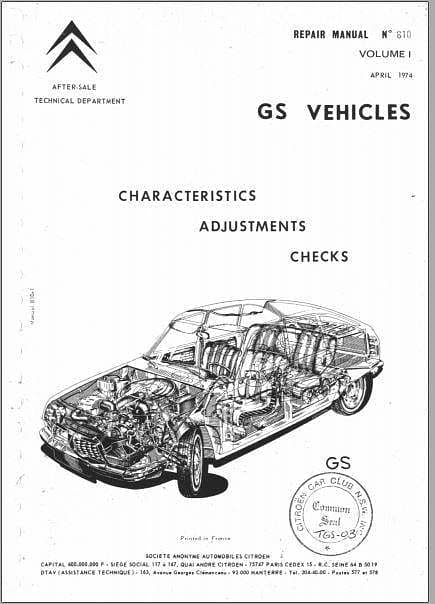 Workshop manuals Citroën GS et GSA en anglais { {{ Docautomoto }}