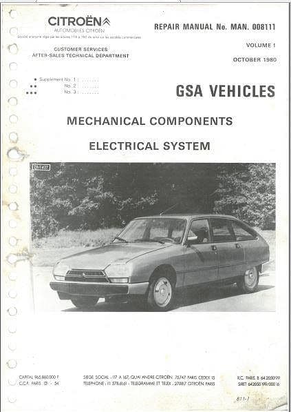 Workshop manuals Citroën GS et GSA en anglais { {{ Docautomoto }}