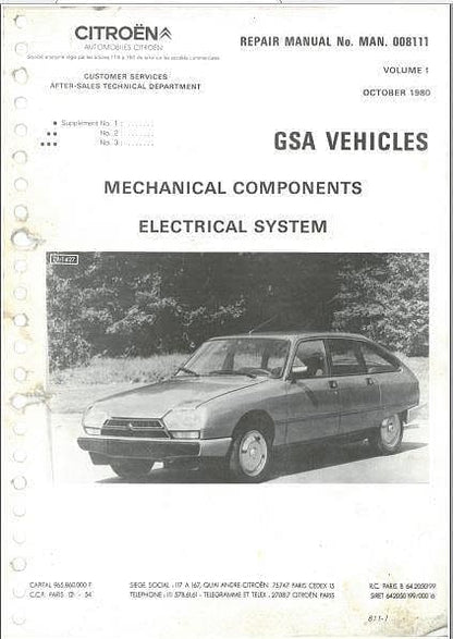 Workshop manuals Citroën GS et GSA en anglais { {{ Docautomoto }}