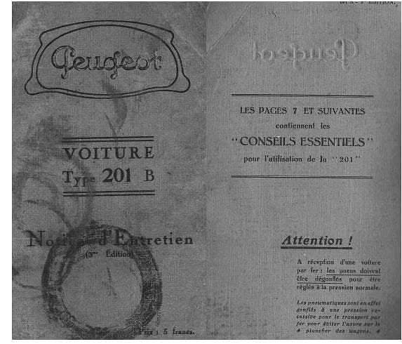 manuels d'atelier Peugeot 201 { {{ Docautomoto }}