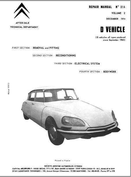 Workshop manuals Citroën DS 21 et 23 1967 1975 en anglais { {{ Docautomoto }}