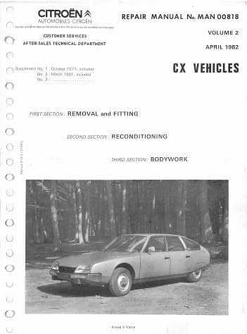 Workshop manuals Citroën CX tous modèles en anglais { {{ Docautomoto }}