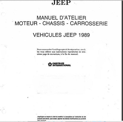 Manuel d'atelier Jeep CJ1989 { {{ Docautomoto }}