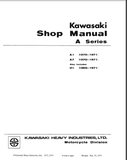 Manuels d'atelier Kawasaki 250 et 350 A1 A7 samourai AUTHENTIQU'ERE