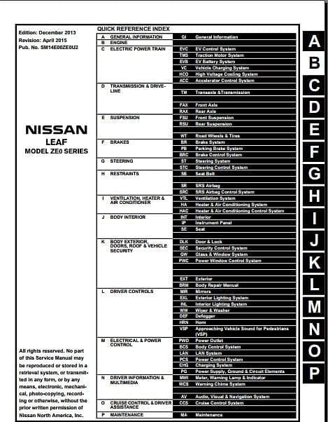 Manuel d'atelier Nissan Leaf 2014 { AUTHENTIQU'ERE