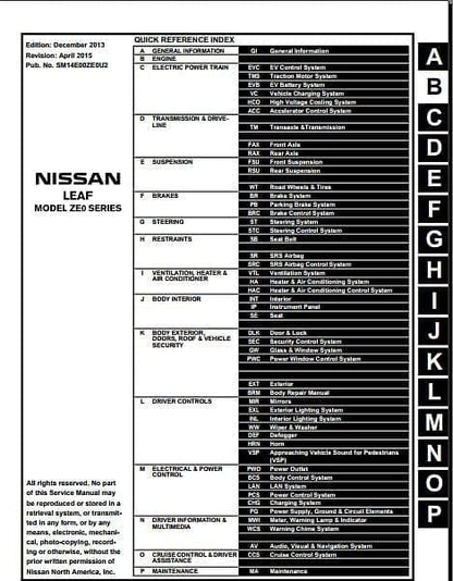 Manuel d'atelier Nissan Leaf 2014 { {{ Docautomoto }}