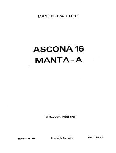 Manuel d'atelier Opel Manta et Ascona A B et GTE { AUTHENTIQU'ERE