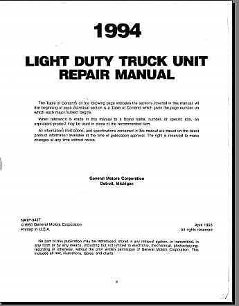 Manuel d'atelier Chevrolet Gmc pick ups et vans 1994 { {{ Docautomoto }}