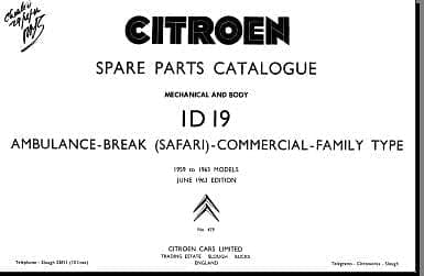 Workshop manual Citroën ID 19 1964 en anglais { {{ Docautomoto }}
