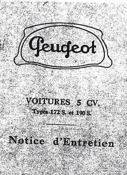 manuel d'atelier Peugeot 5cv 172 S et 190 S { {{ Docautomoto }}