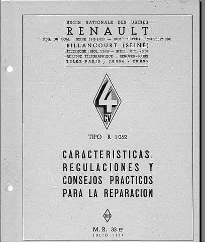 manuel d'atelier Renault 4cv en espagnol { {{ Docautomoto }}