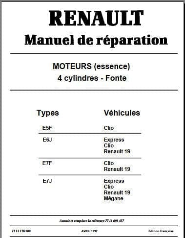 manuel d'atelier renault moteur E AUTHENTIQU'ERE