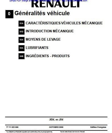 manuel d'atelier Renault Scénic 2006 { {{ Docautomoto }}