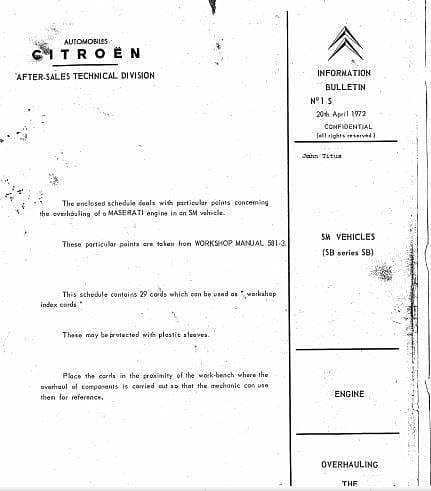 Workshop manual moteur Citroën SM en anglais { {{ Docautomoto }}