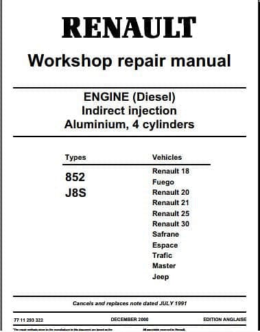 Workshop manual Renault moteur J8S { {{ Docautomoto }}
