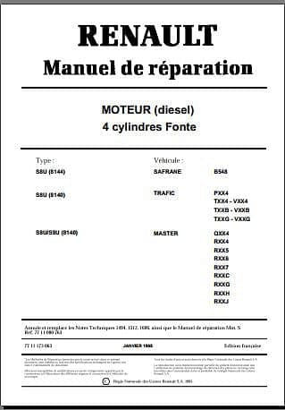 manuel d'atelier moteur Renault S8U Safrane Master Trafic 1995 { AUTHENTIQU'ERE