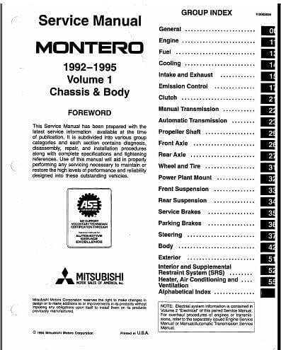 Manuel d'atelier Mitsubishi Montero 1992 1995 AUTHENTIQU'ERE