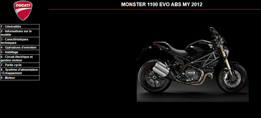 Manuel d'atelier Ducati Monster 1100 EVO ABS 2012 français { Docautomoto