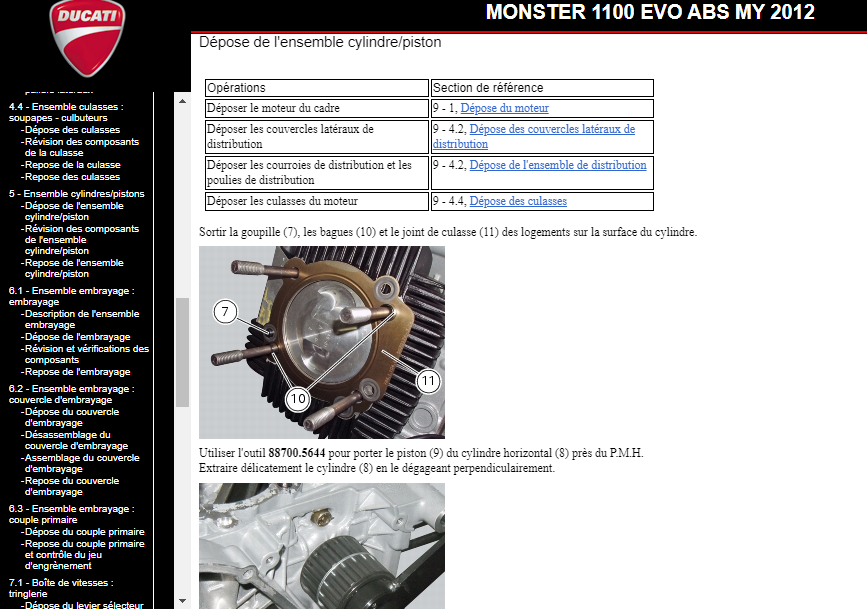 Manuel d'atelier Ducati Monster 1100 EVO ABS 2012 français Docautomoto