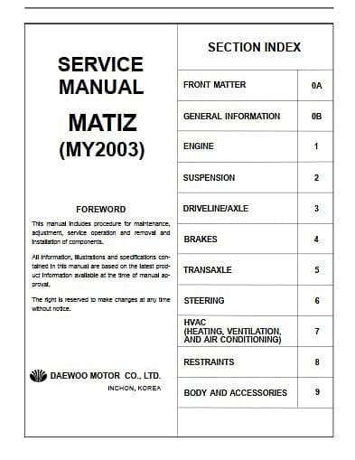 Manuel de réparation Daewoo Matiz 2003 { AUTHENTIQU'ERE