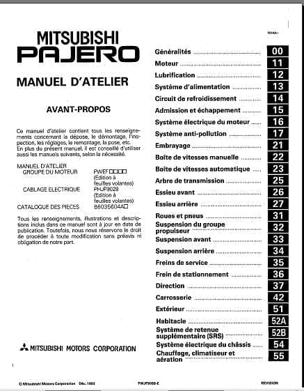 Manuel d'atelier Mitsubishi Pajero 91 2000 en français { AUTHENTIQU'ERE